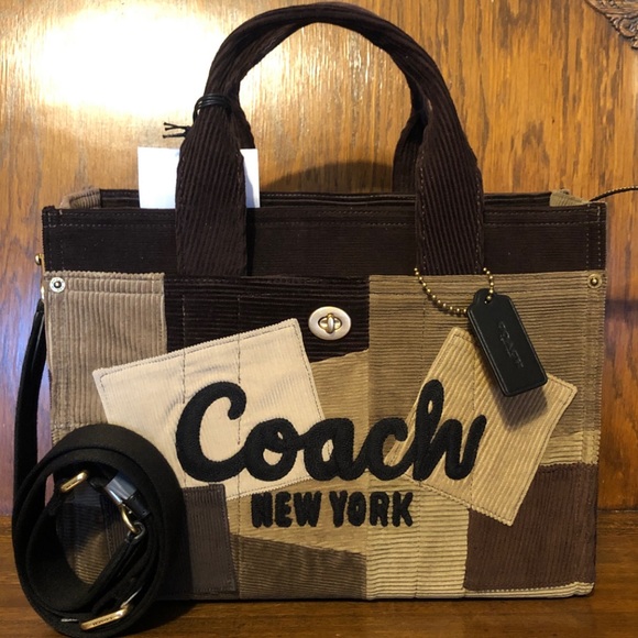 Coach Handbags - NWT-Coach-Repurposed Corduroy-Cargo Tote Bag-Maple Color-Patchwork Designs